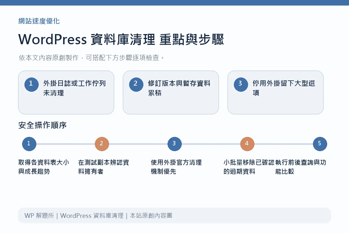 WordPress 資料庫清理重點與步驟說明圖