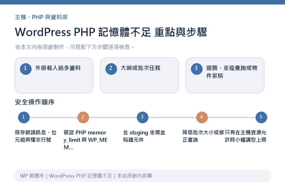 WordPress PHP 記憶體不足重點與步驟說明圖