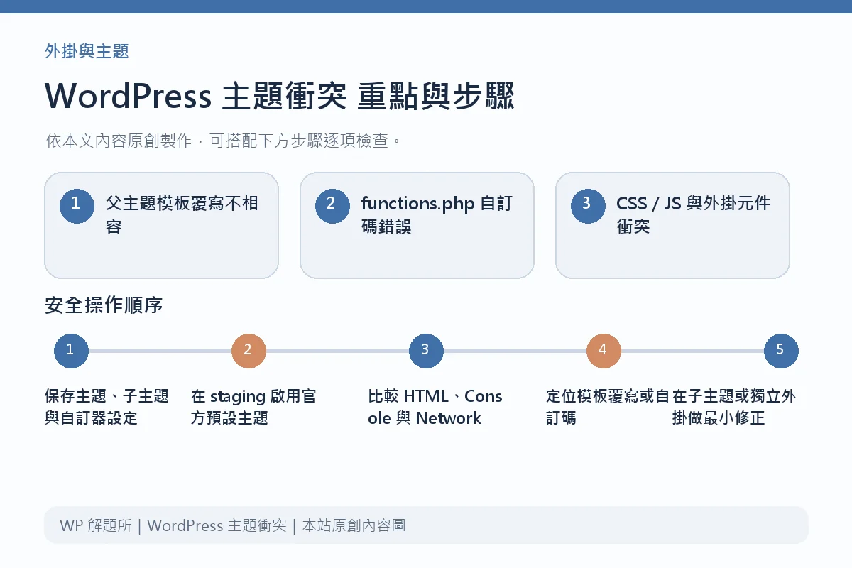 WordPress 主題衝突重點與步驟說明圖